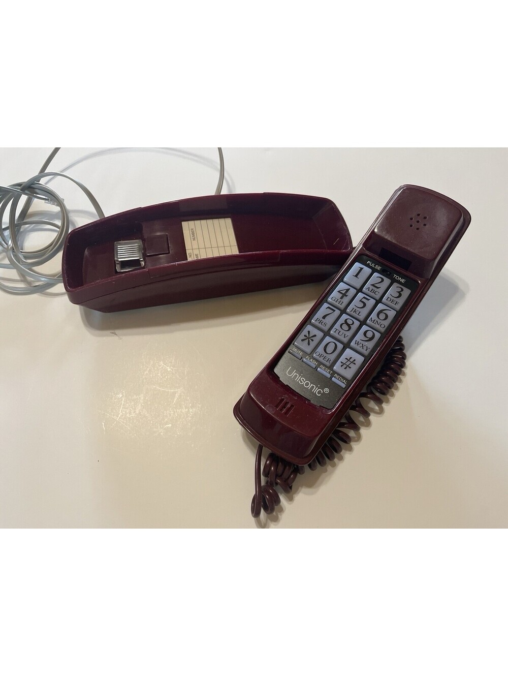 Vintage Unisonic Burgundy Corded Push Button Desk Telephone Retro Landline Phone